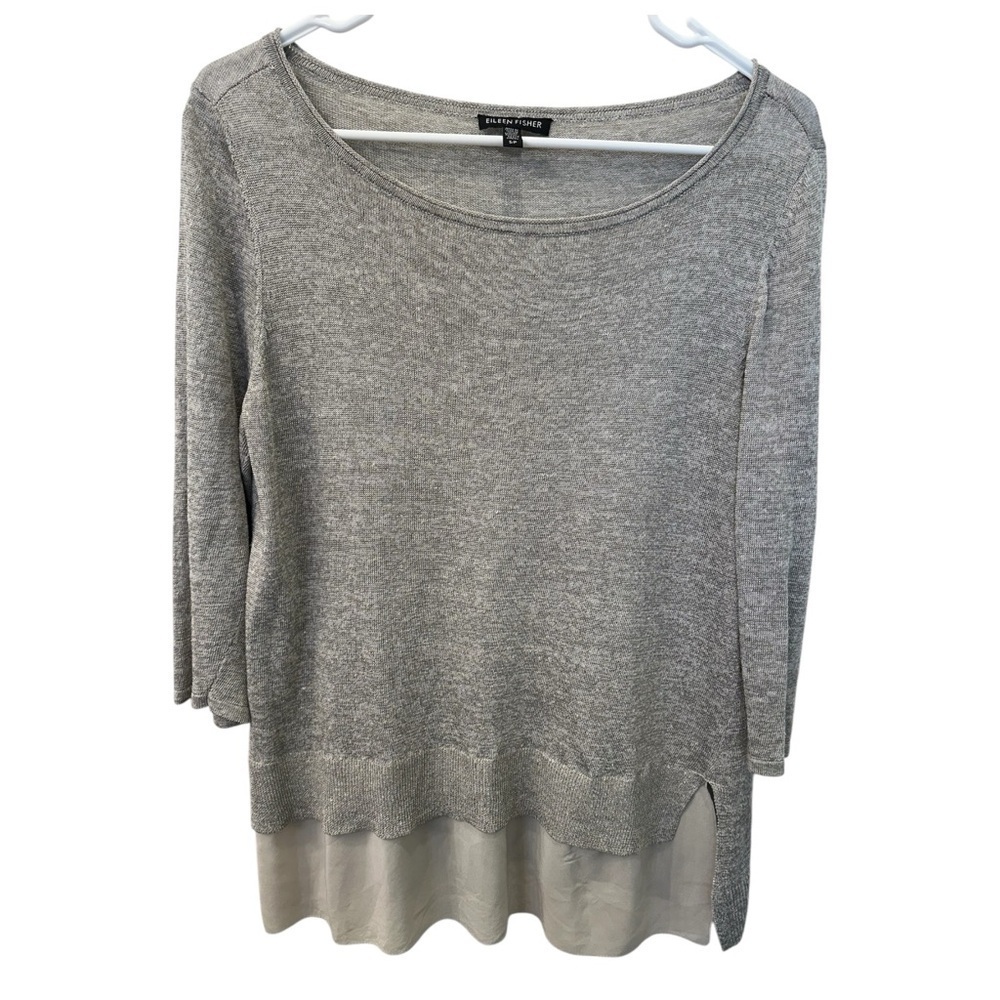 Eileen Fisher Gray Linen Blend Silk Layered Top Size S